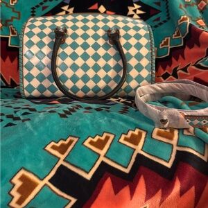 Stylish Blue and White Checkered Handbag